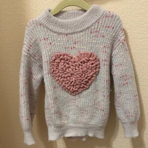 3/25$Cozy Cream Speckled Heart Knit Sweater - Pink Heart